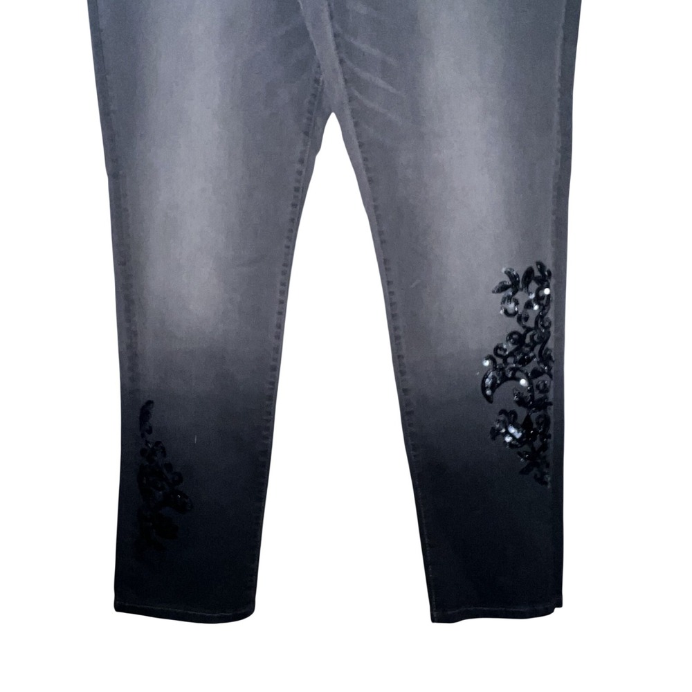 DG2 Diane Gilman Grey Black Ombre Sequin Floral High Rise Skinny Jeans Size XLT - Picture 3 of 9